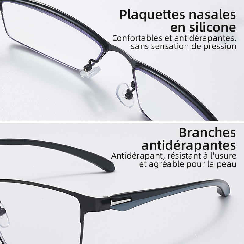 LUNETTES DE LECTURE MULTIFOCALES EN TITANE PHOTOCHROMIQUES PROGRESSIVES DOUBLE LUMIÈRE ANTI-LUMIÈRE BLEUE