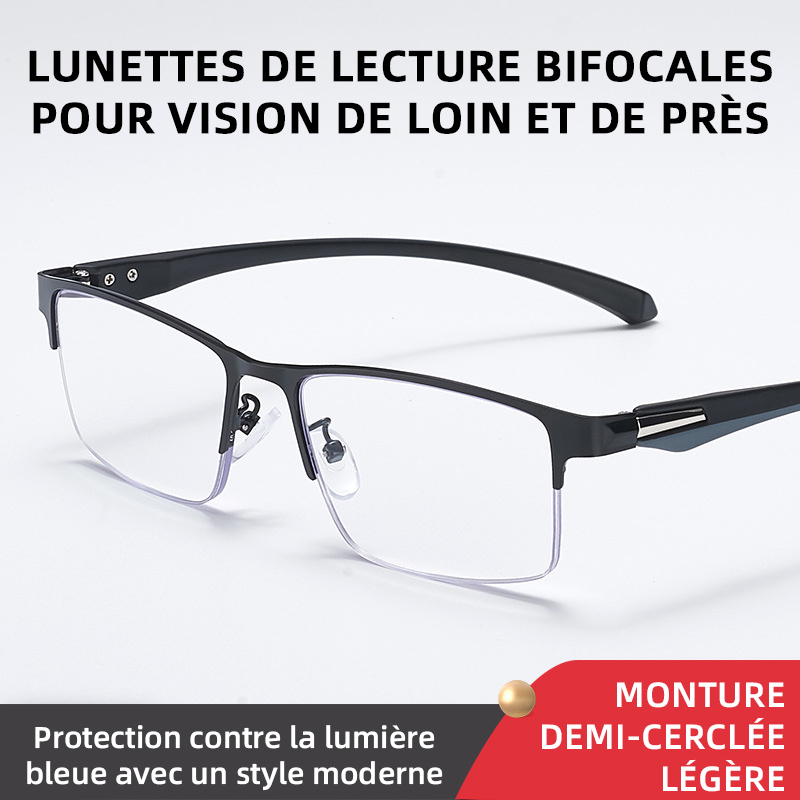LUNETTES DE LECTURE MULTIFOCALES EN TITANE PHOTOCHROMIQUES PROGRESSIVES DOUBLE LUMIÈRE ANTI-LUMIÈRE BLEUE