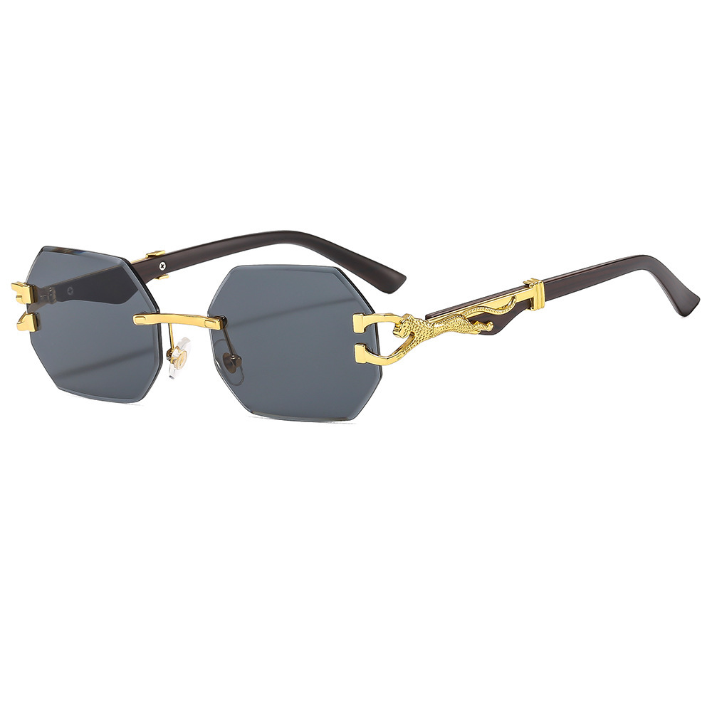 VINTAGE RIMLESS POLYGONAL METAL LEOPARD SUNGLASSES