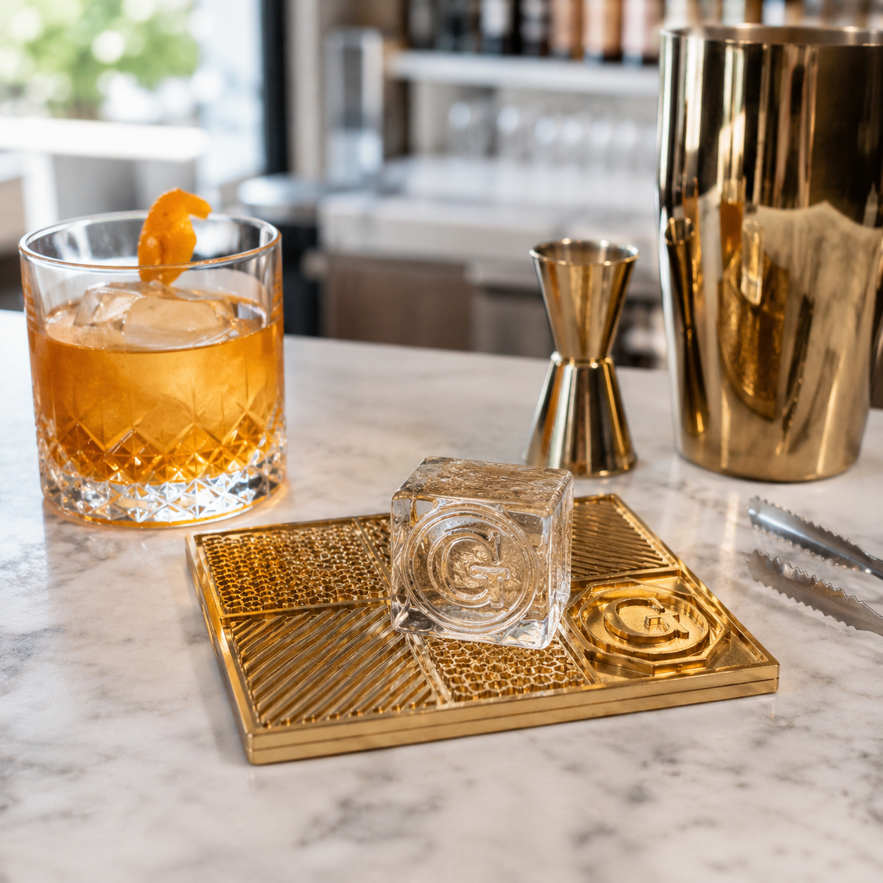 Custom Brass Ice Plate with Business Logo for Whiskey and Cocktail Bars
