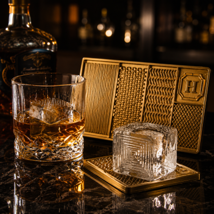 Personalized Brass Ice Plate for Branded Whiskey Cubes and Bar Displays