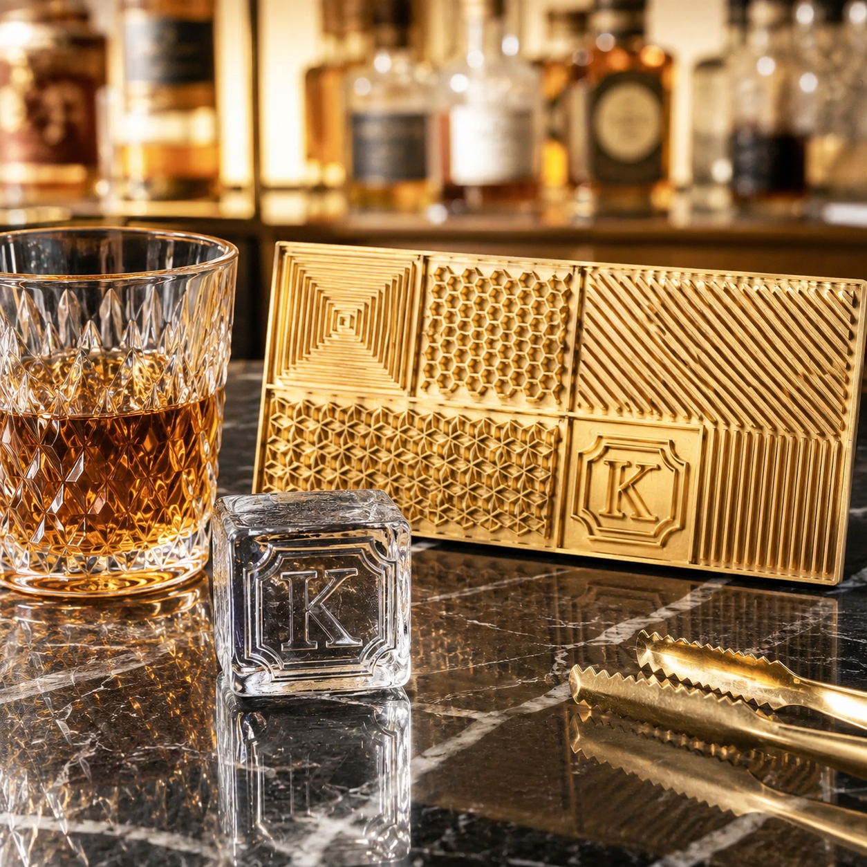 Custom Brass Ice Stamp Plate for Whiskey Cocktails and Home Bars