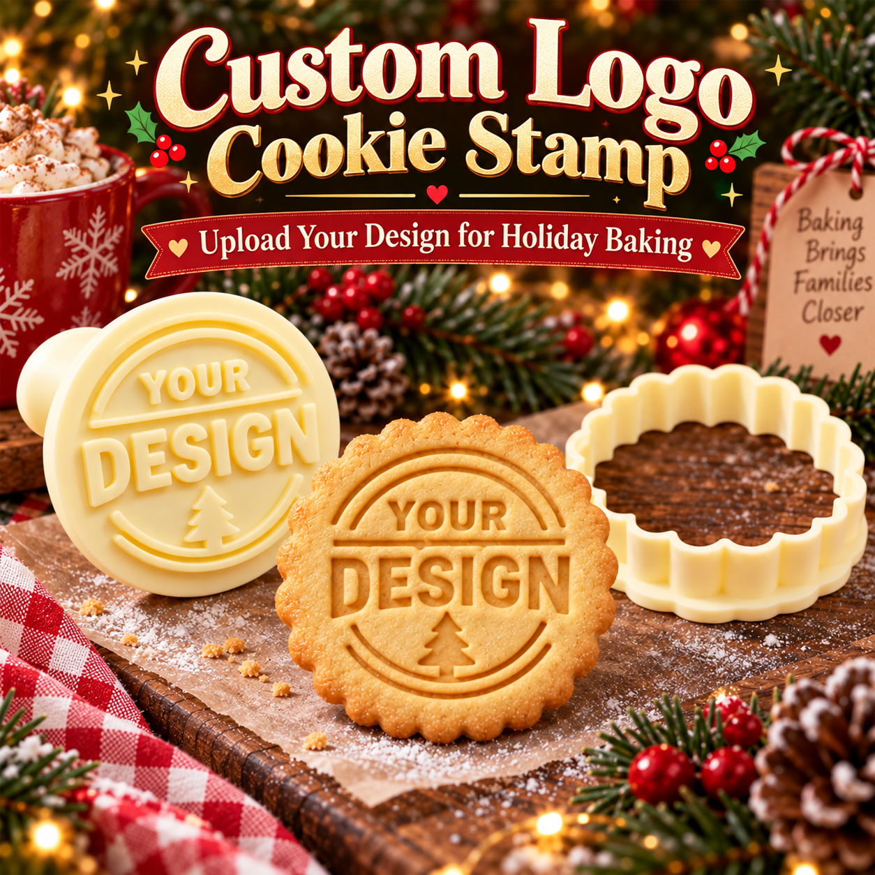 Custom Logo Cookie Cutter Stamp, Personalized Christmas Cookie Press with Your Design