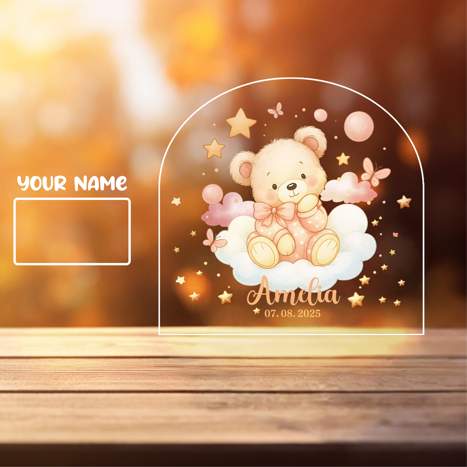 Custom Pink Bear Night Light for Kids – Soft LED Nursery Lamp