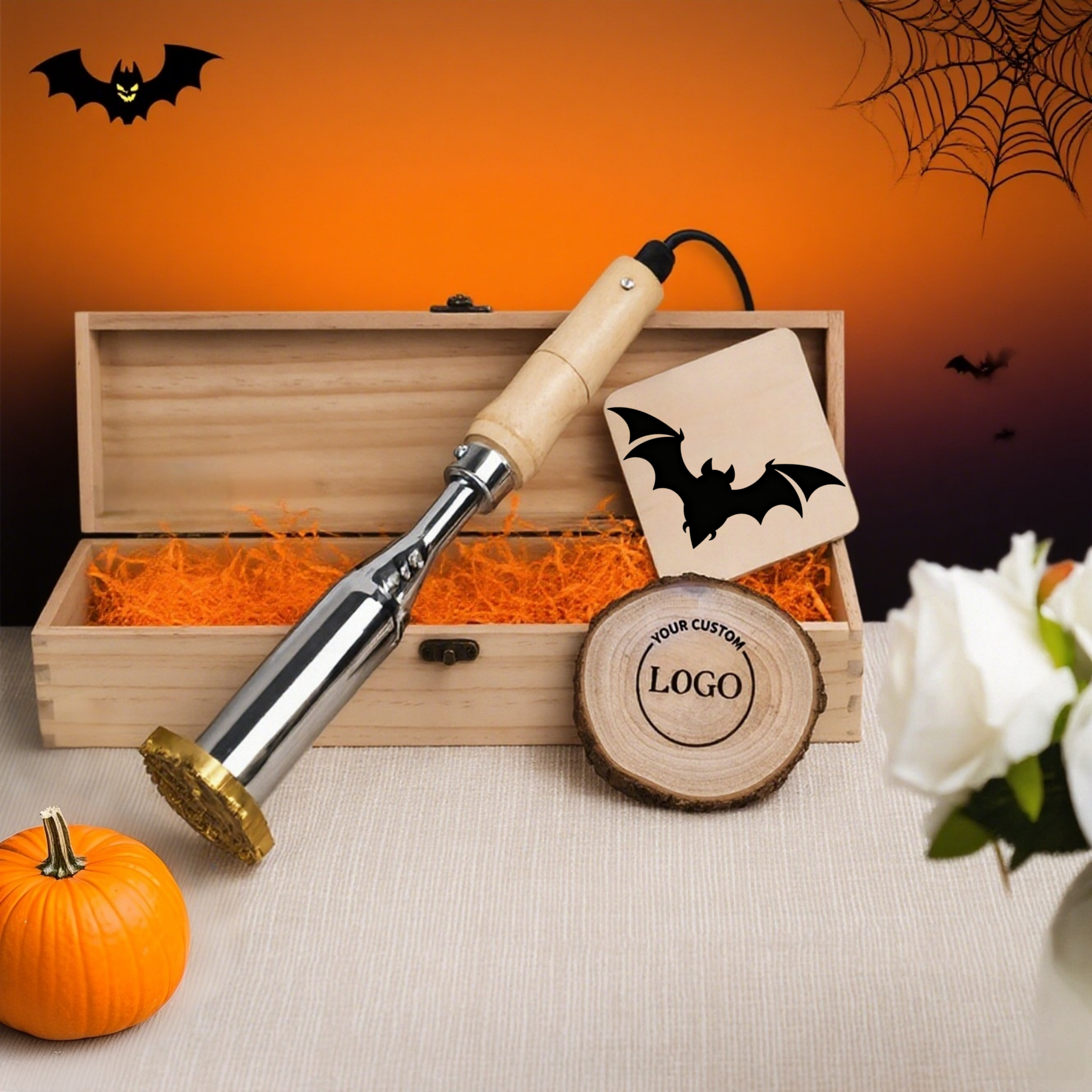 Halloween Electric Branding Iron, Personalized Pumpkin and Witch Stamp, Custom Gift for Makers, Craftsmen and Small Businesses