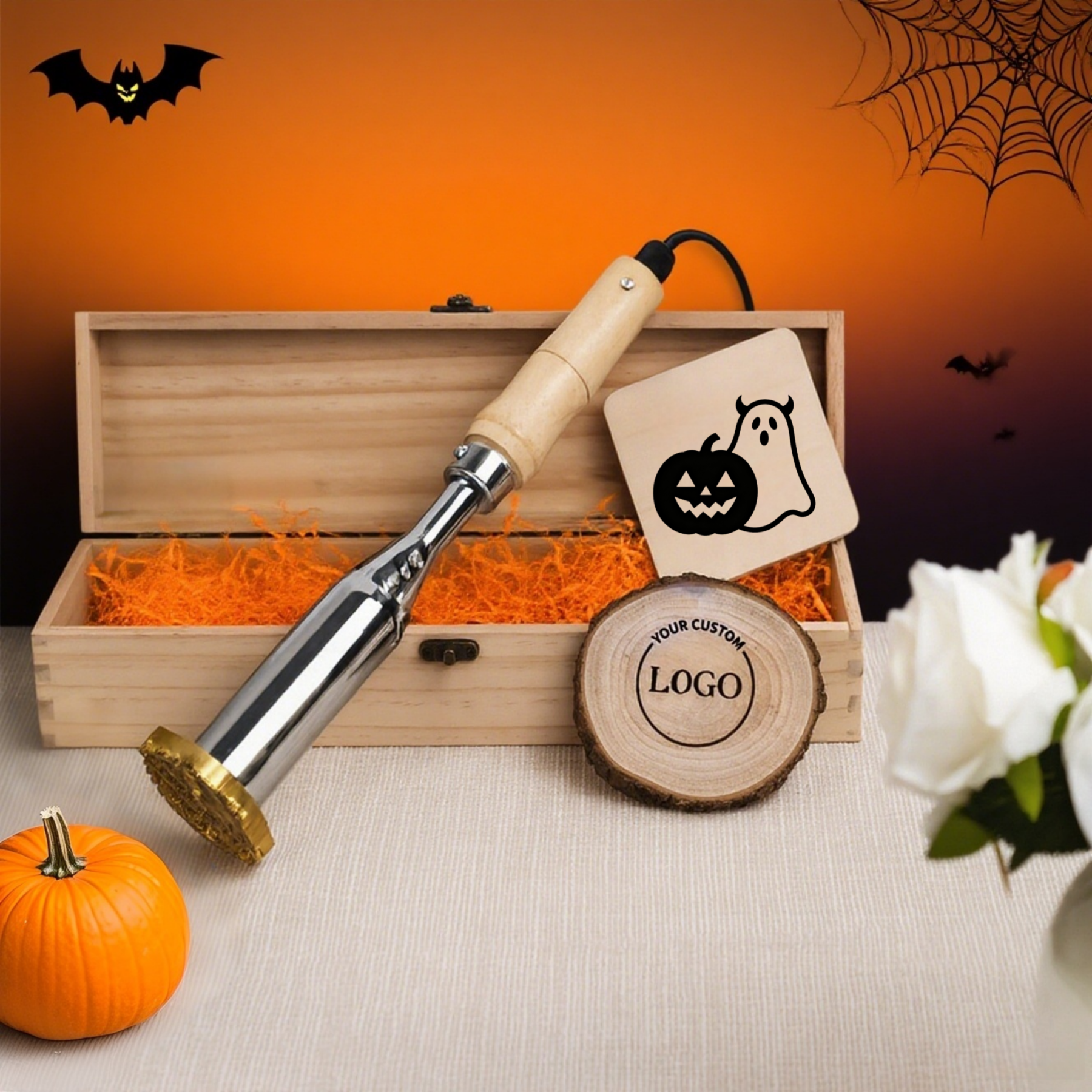 Personalized Electric Halloween Branding Iron, Ghost and Pumpkin Design, High Quality Custom Stamp for Wood, Leather and Holiday Gifts