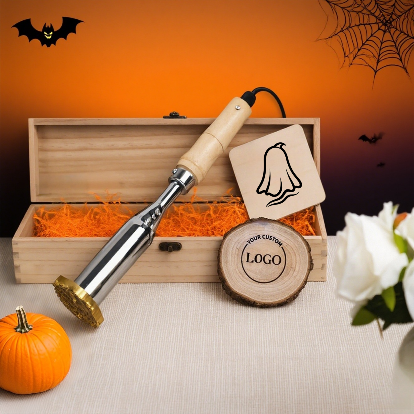 Halloween Custom Logo Branding Iron, Witch and Pumpkin Design, Electric or Flame Handle, Unique Gift for Craftsmen and DIY Lovers