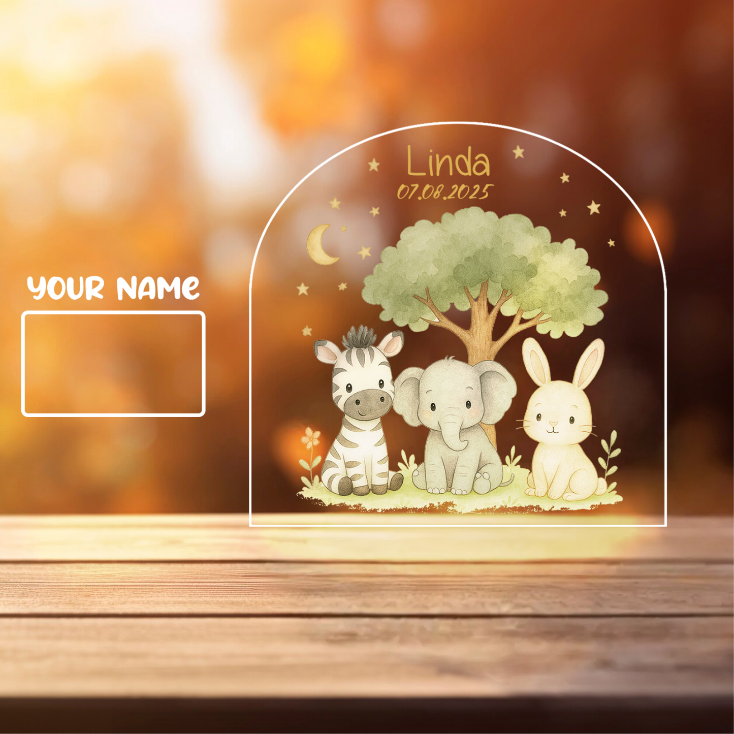 Custom Animal Night Light – Bunny, Elephant & Zebra for Nursery