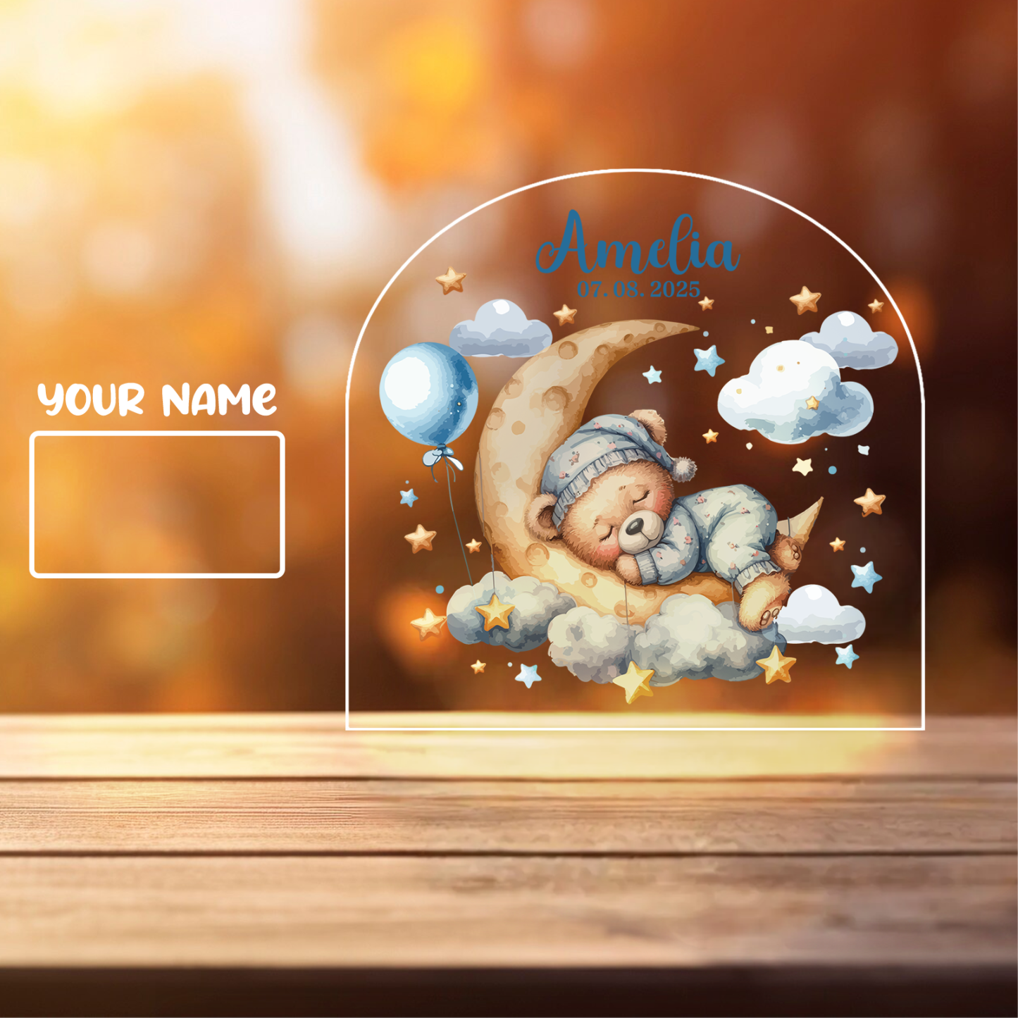 Custom Blue Bear Name Night Light – Boys Nursery Decor Lamp