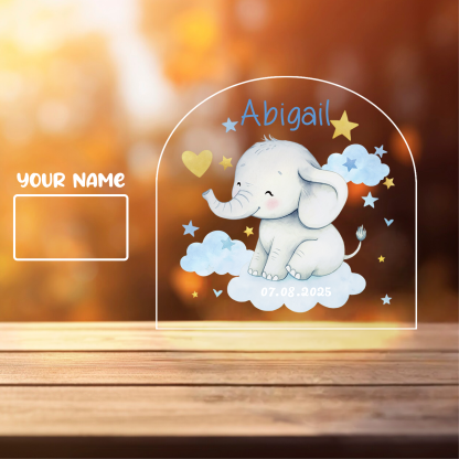 Custom Blue Elephant LED Night Light – Personalized Baby Room Gift