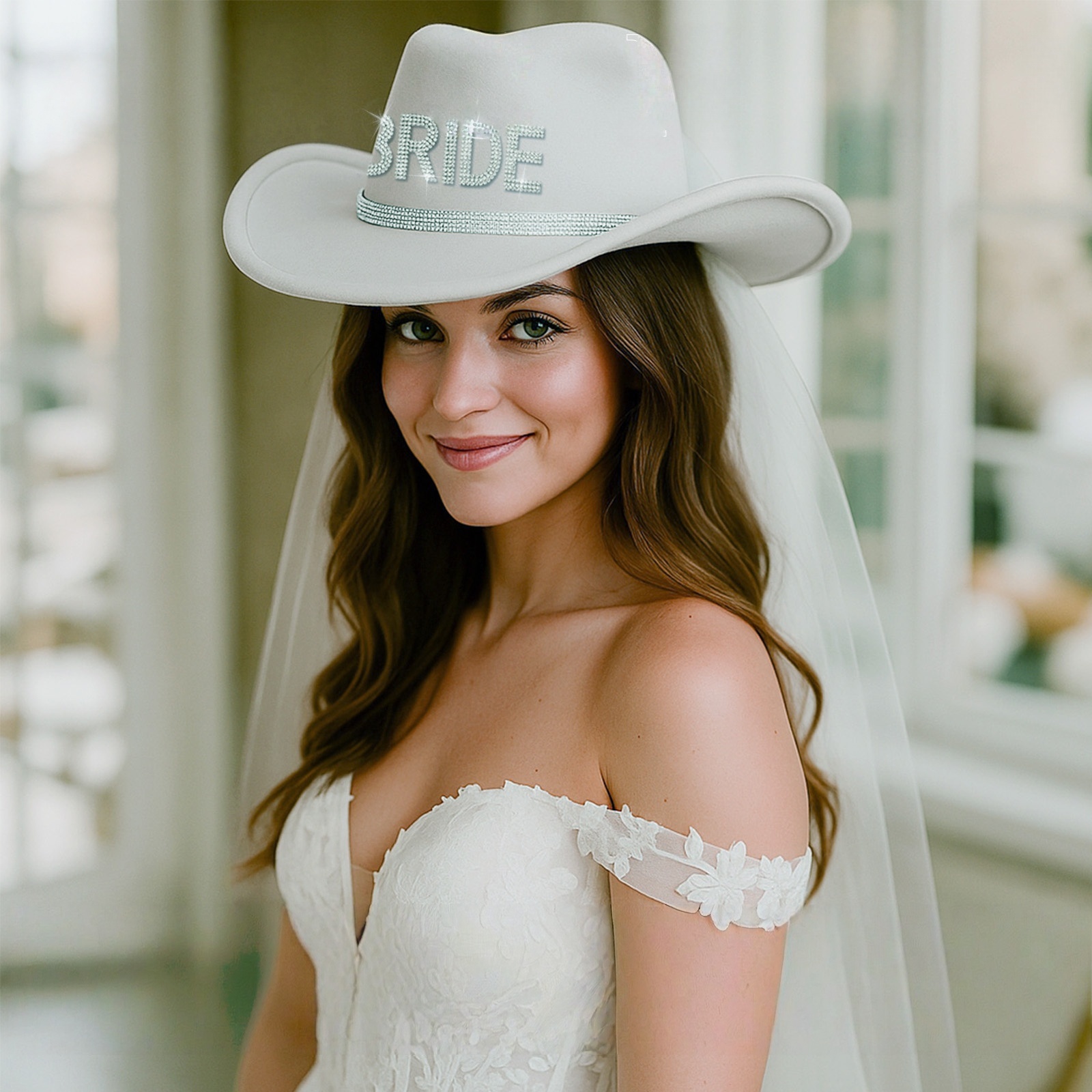 Sparkly Rhinestone Cowboy Hat – Men & Women Custom Western Hat, Wide Brim, Ideal for Weddings, Bachelorette Parties & Country Events