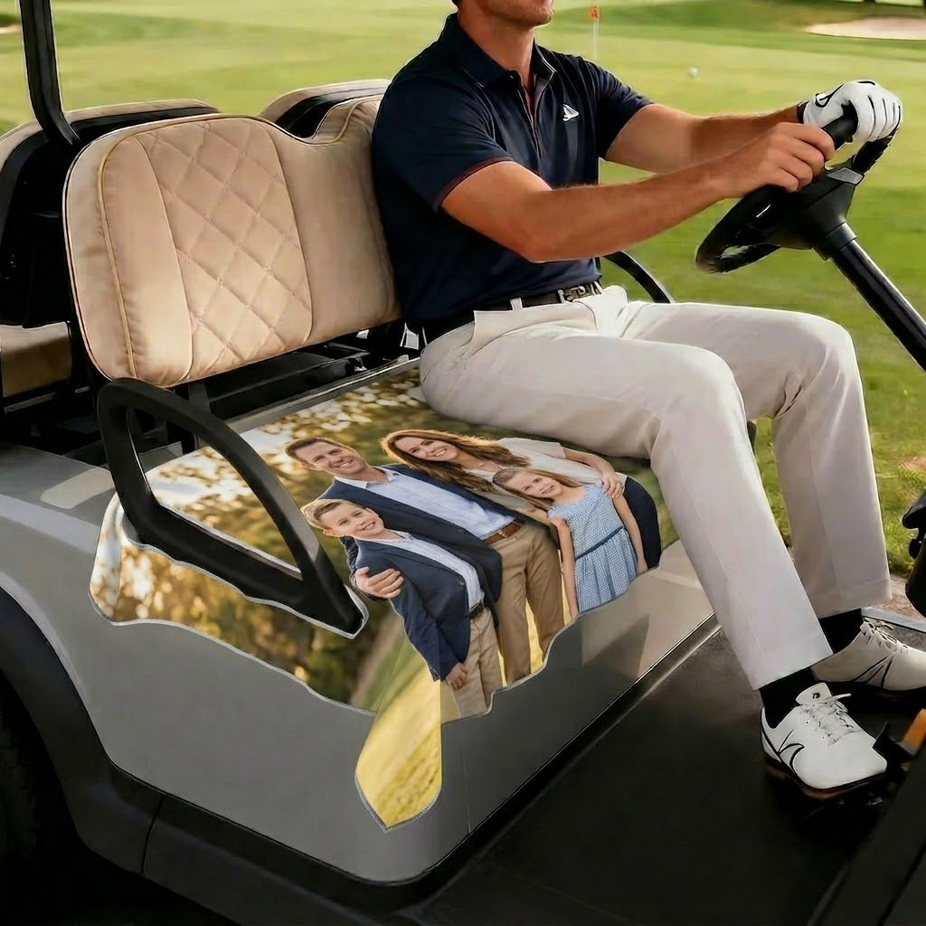 Personalized Photo Golf Seat Cover | Custom Plaid Breathable Cart Cover | Golf Accessory Birthday Gift for Men, Grandpa,Players, Coaches