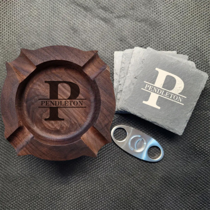 Personalized Name Walnut Cigar Ash Tray Personalized Cigar Cutter For Dad, Groomsman Gift Proposal Custom Cigar Accessories For Him