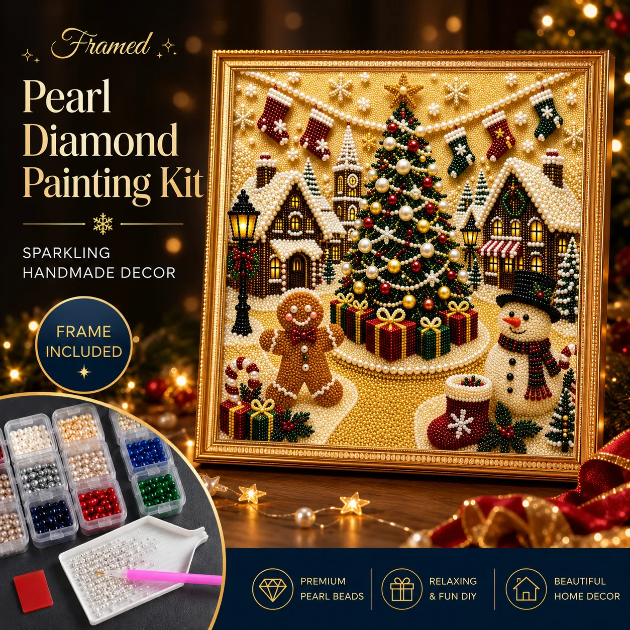 Framed Christmas Tree - Pearls Painting Kit DIY Diamond Painting Pearl Dot Crafts