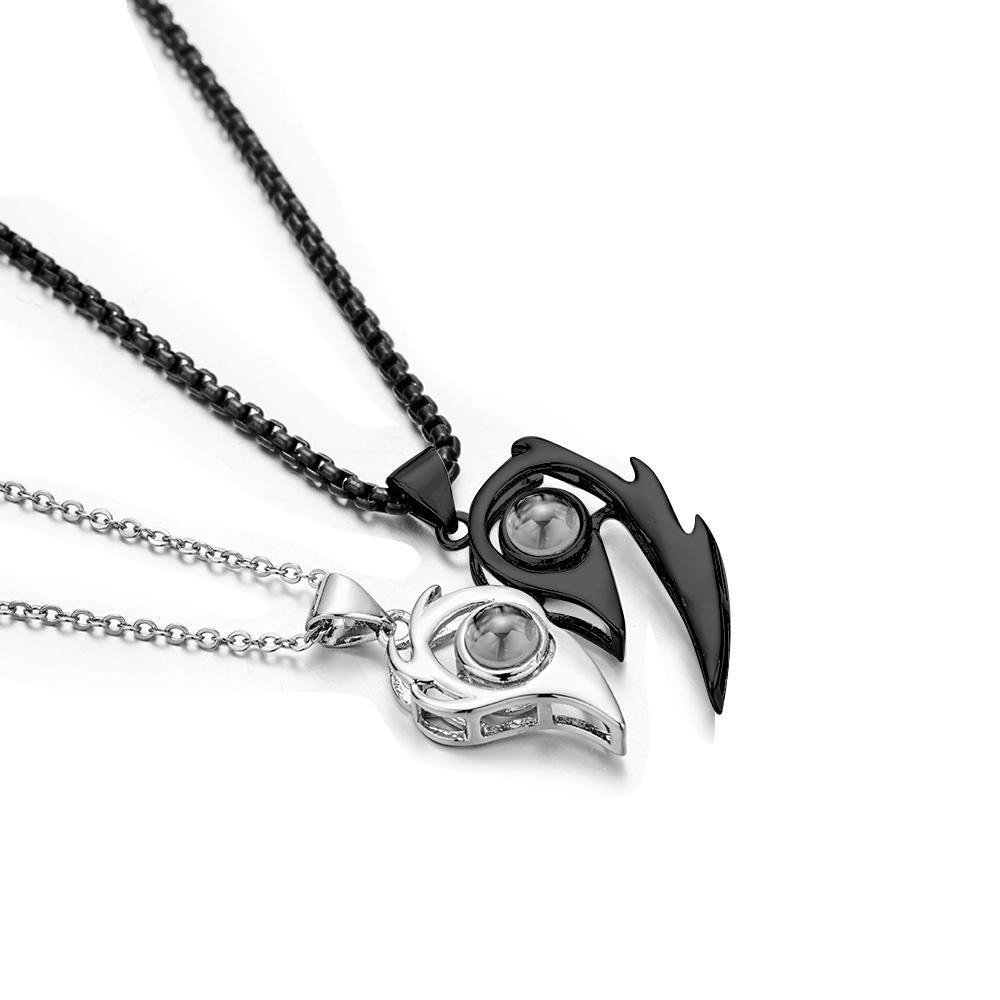 2 Pcs Personalized Picture Inside Projection Necklace Custom Memorial Photo Projected Pendant Jewelry Gift for Couple Men Women for Her