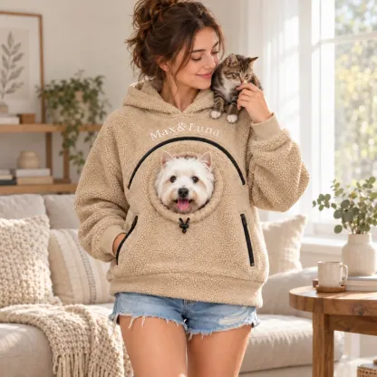 Personalized Pet Carrier Hoodie with Custom Name, Cozy Fleece Dog & Cat Carrying Sweatshirt, Hands-Free Puppy Pouch Hoodie, Small Pet Carrier Jacket, Gift for Pet Lovers