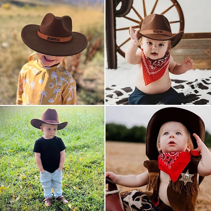 Personalized Cowboy Hat for Toddler Boys Girls, Western Hat for Kids Men Women, Custom Leather Patch Baby Cowgirl Hat