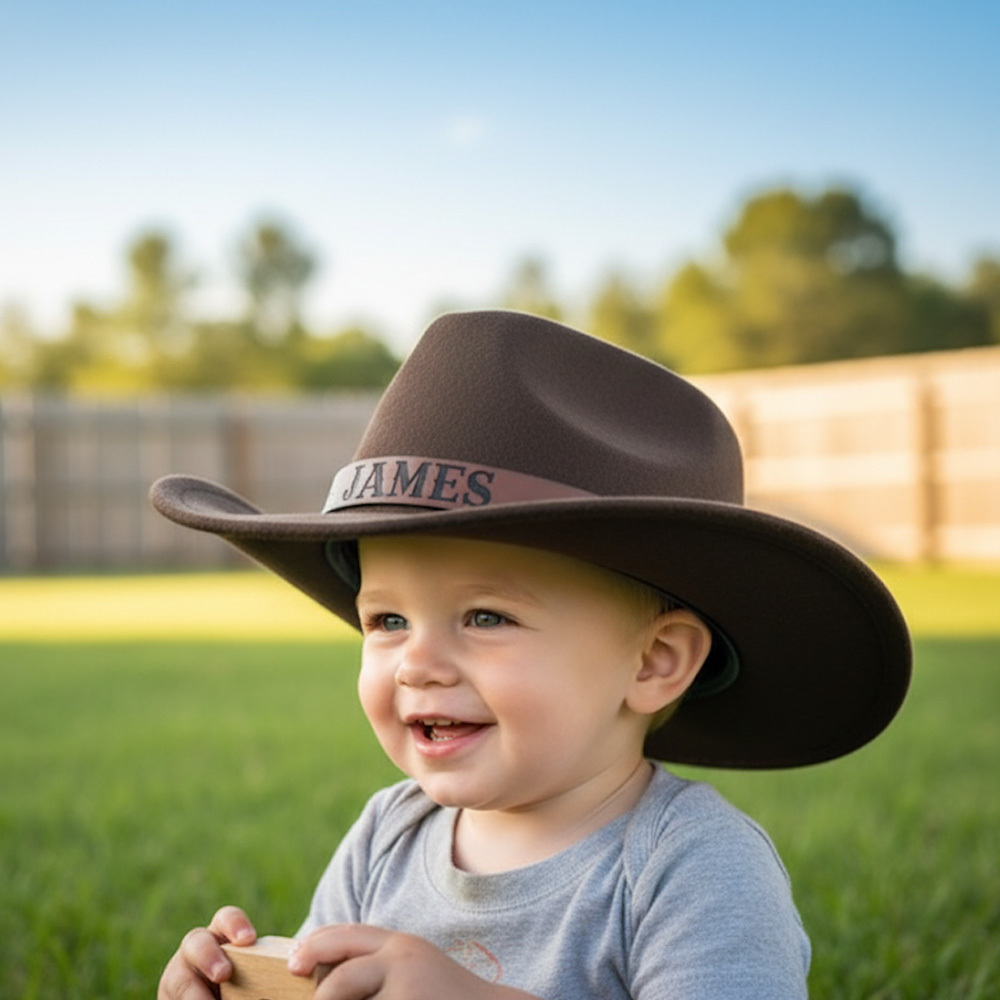 Personalized Cowboy Hat for Toddler Boys Girls, Western Hat for Kids Men Women, Custom Leather Patch Baby Cowgirl Hat