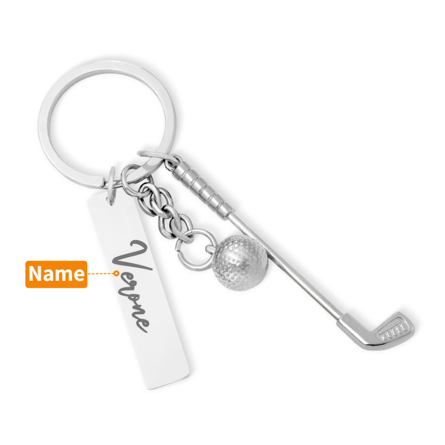 Personalized Golf Ball Clubs Keychain Bag Tag with Engraved Name Anniversary Birthday Club Gift for Golf Lovers