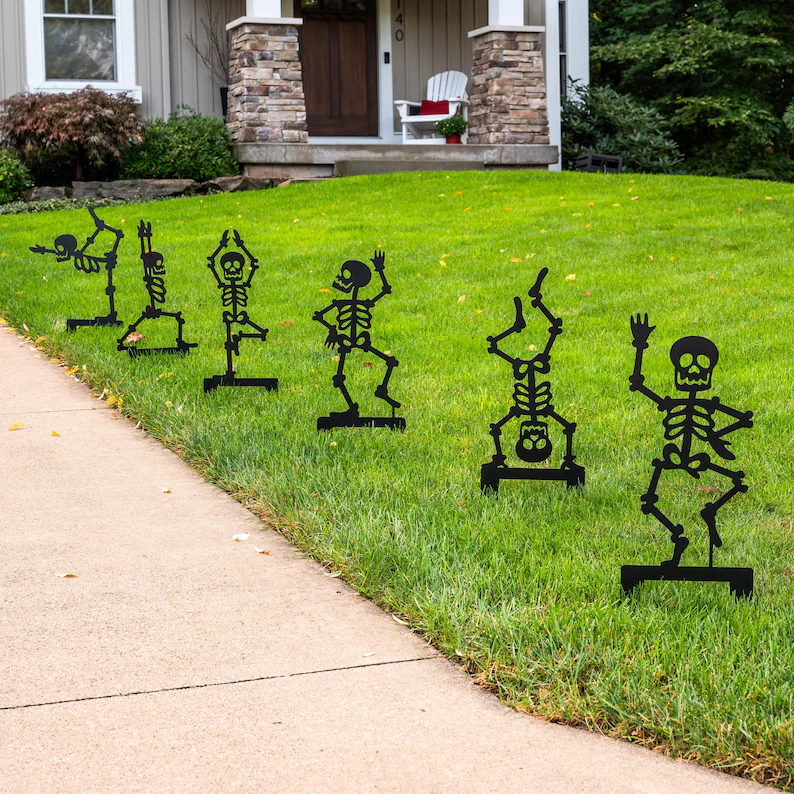 Outdoor Skeleton Halloween Decor, Halloween Outdoor Sign, Halloween Garden Signs, Metal Halloween Yard Stakes, Halloween Sign Skeleton Decor LakeshoreMetalDecor