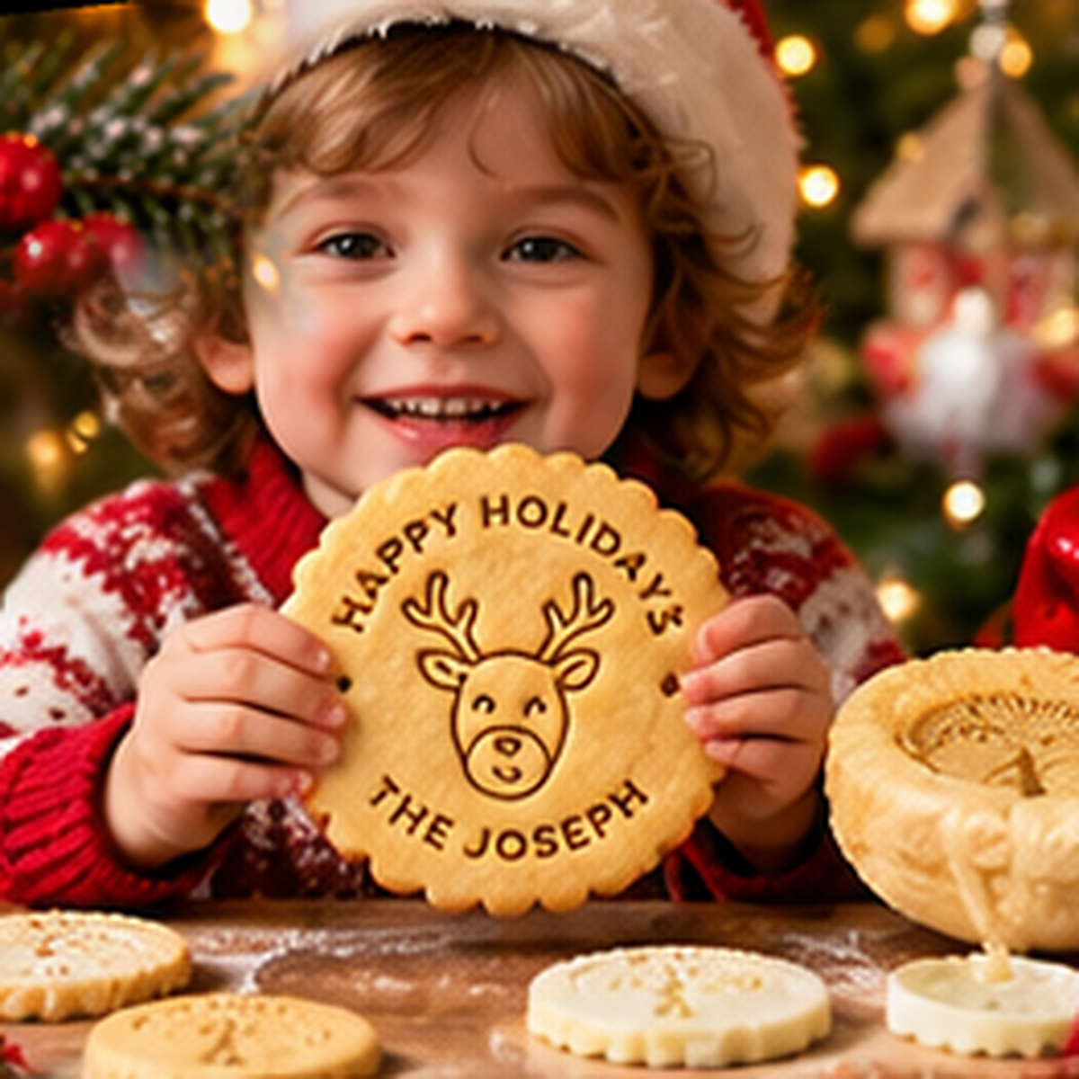 Personalized Kids Christmas Cookie Cutter, Custom Name Holiday Cookie Stamp for Family Baking Fun