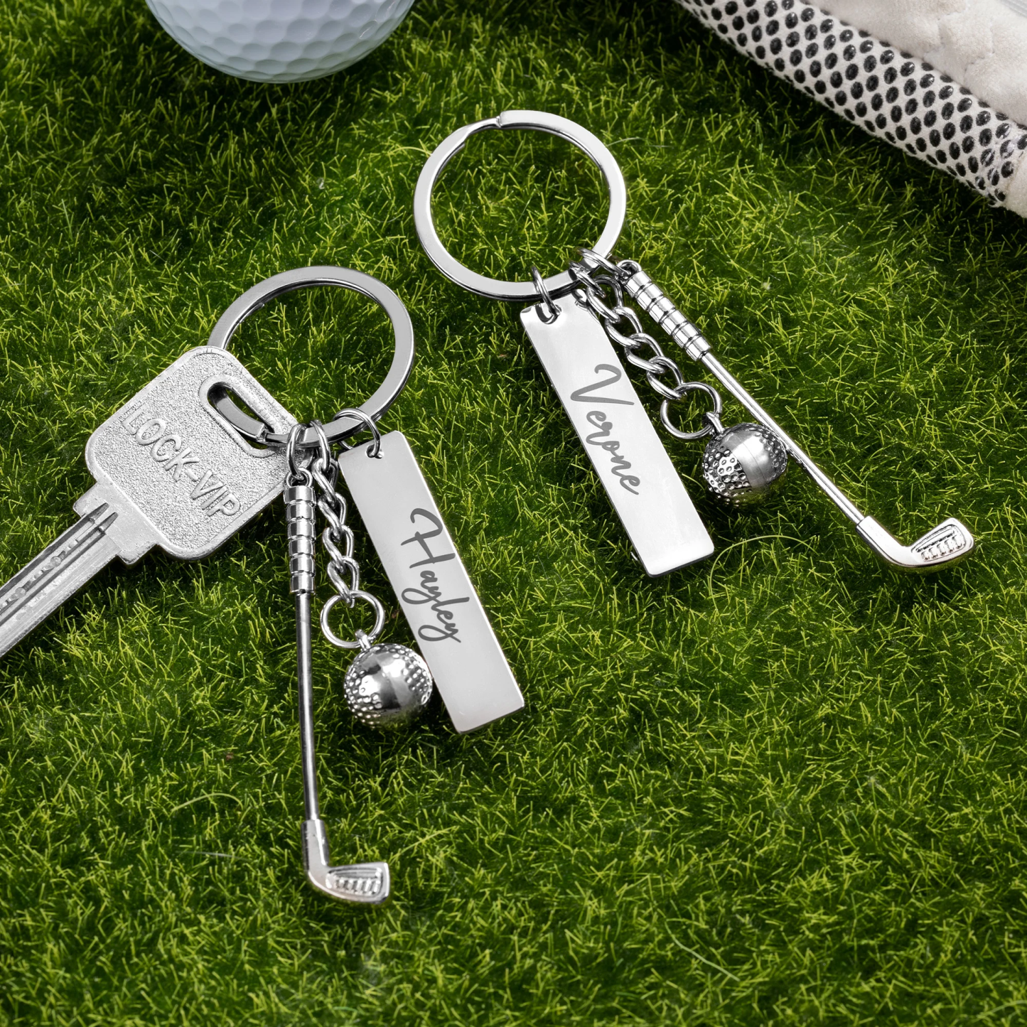Personalized Golf Ball Clubs Keychain Bag Tag with Engraved Name Anniversary Birthday Club Gift for Golf Lovers