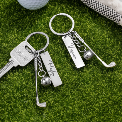 Personalized Golf Ball Clubs Keychain Bag Tag with Engraved Name Anniversary Birthday Club Gift for Golf Lovers
