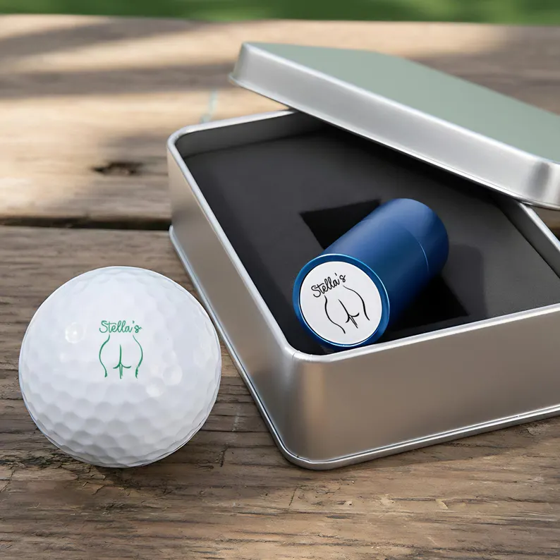Custom Golf Ball Stamp Box, Personalized Name Logo Golf Stamp, Funny Golf Accessories for Golfers, Adult Humor Golf Balls, Golf Joke Gifts