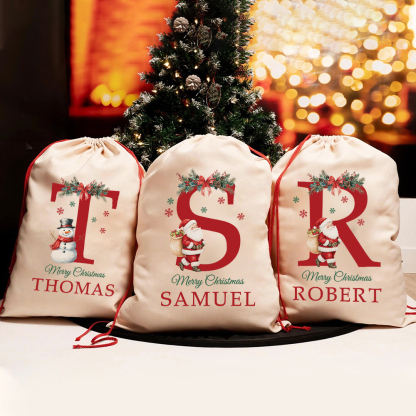 Personalized Monogram Christmas Santa Sack, Custom Canvas Gift Bag, Large Holiday Present Sack for Kids, Reusable Santa Gift Bag