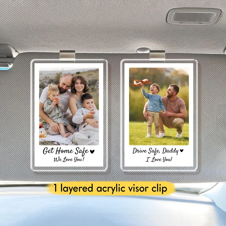 Custom Photo Car Visor Clip, Personalized Sun Visor Picture Clip, Father's Day Gift, Boyfriend Gift, Family Portrait Decoration, Drive Safe