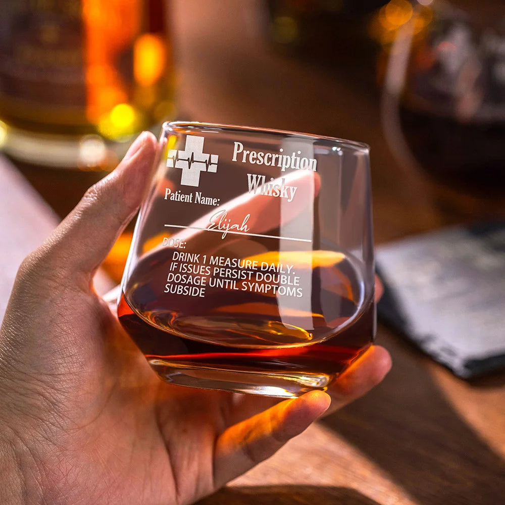Personalized Funny Prescription Whisky Glasses and Slate Coaster with Laser Engraved Name Father's Day Gift