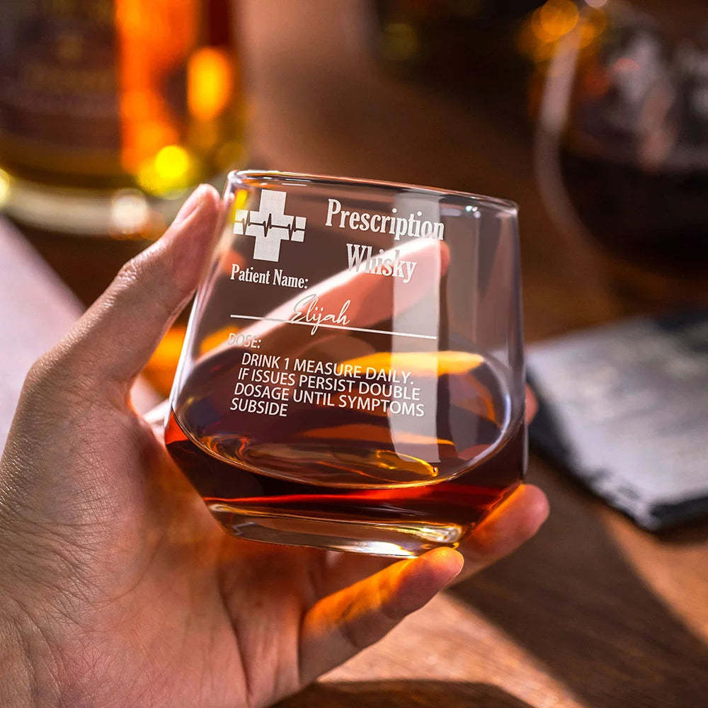 Personalized Funny Prescription Whisky Glasses and Slate Coaster with Laser Engraved Name Father's Day Gift