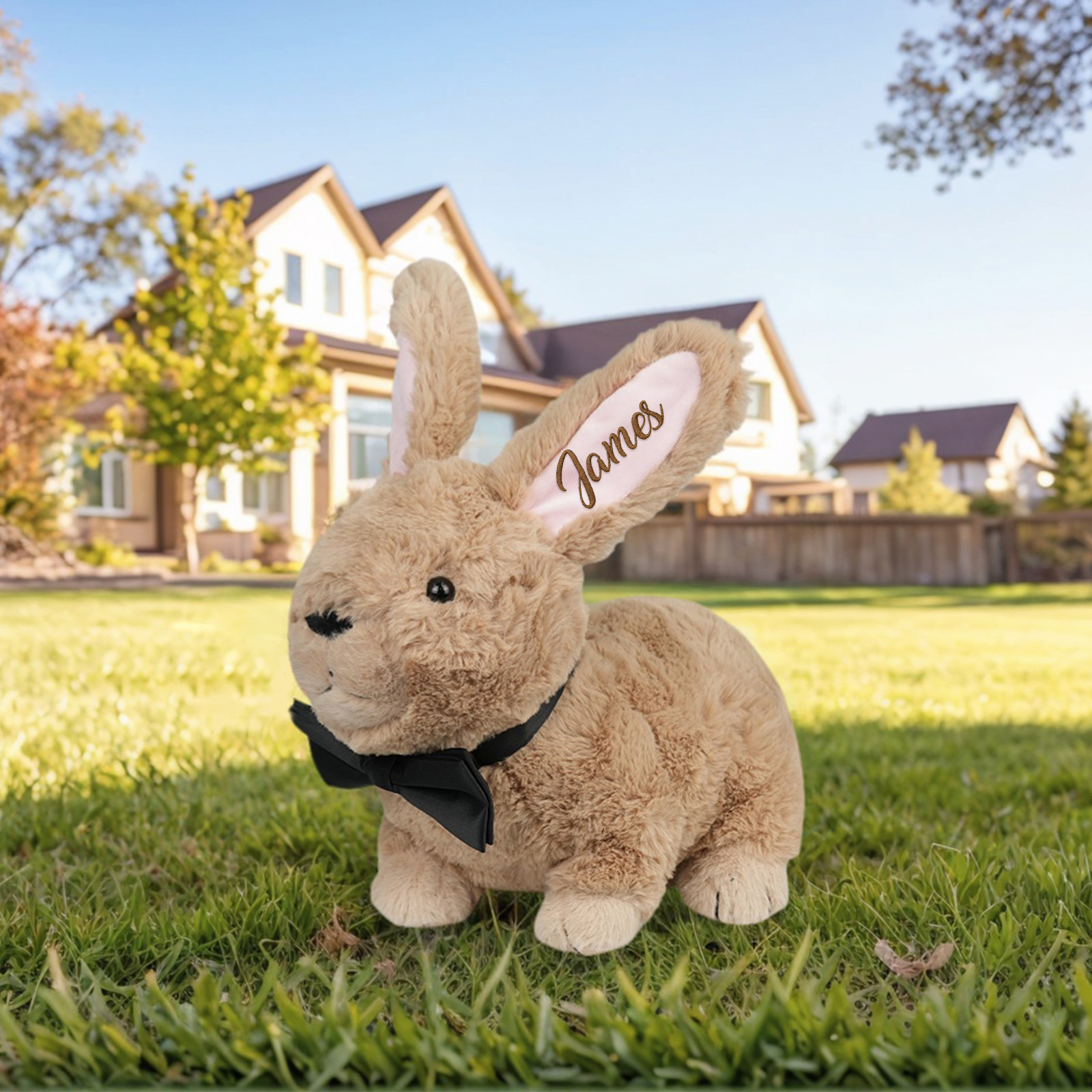 Custom Bunny Plush Embroidered Name, Realistic Bunny Stuffed Animal, Personalised Brown Rabbit for Baby Birthday Easter Gift for Girls Toddlers Kids