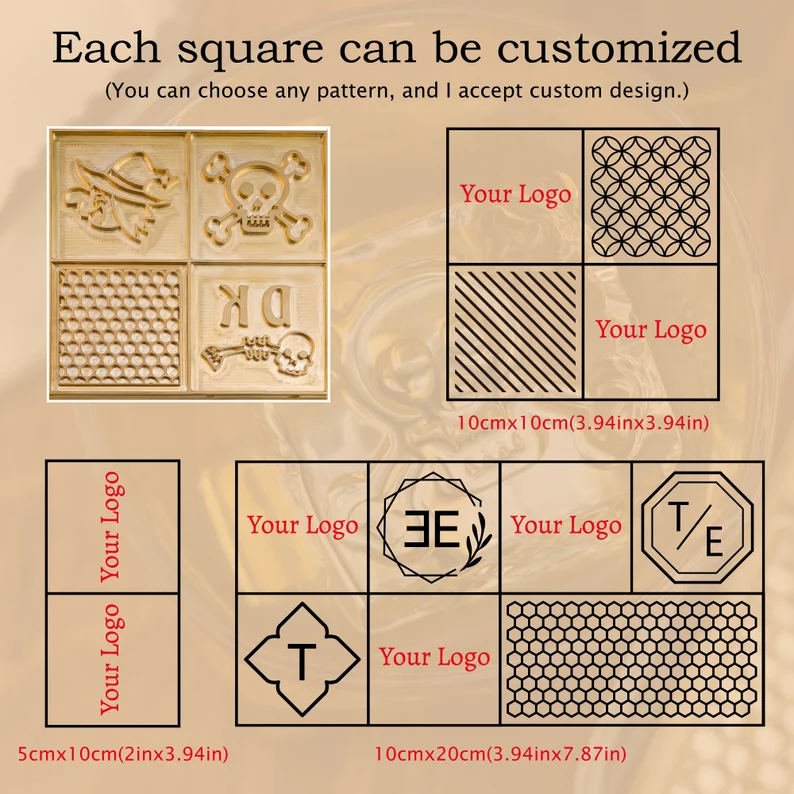 Custom Brass Ice Cube Stamp: Personalized Bar Ice Plate, Branding Tray