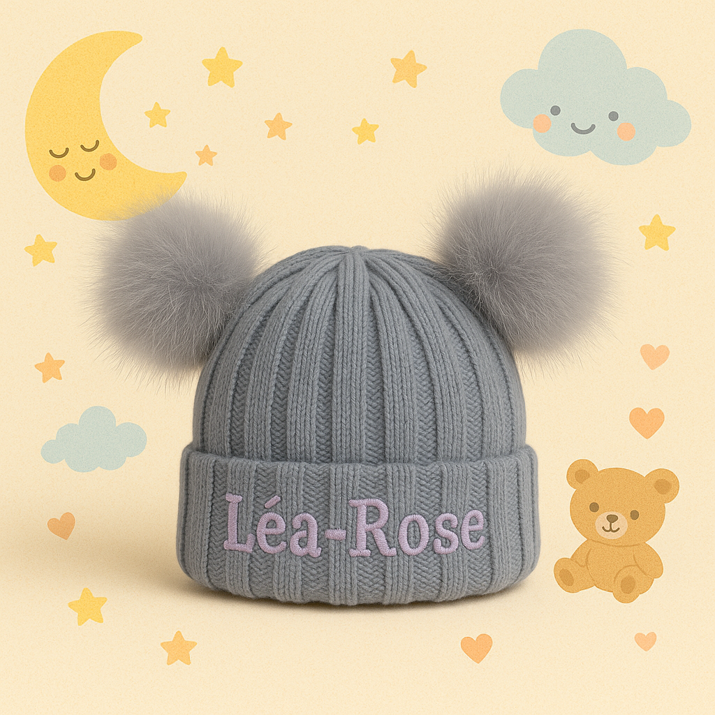 Personalized Embroidery Kid Pom Pom Hat and Scarf