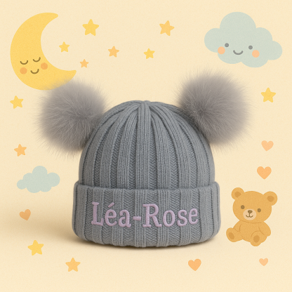Personalized Embroidery Kid Pom Pom Hat and Scarf