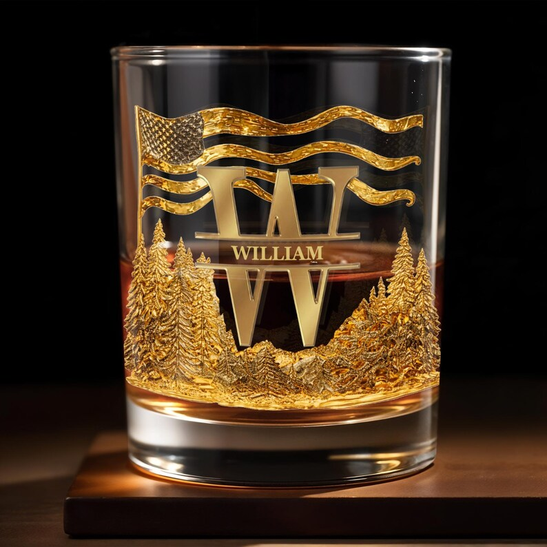 Custom Monogram Forest 2D Flat Acrylic Block, Personalized Woodland Mountain Keepsake, Rustic Cabin Decor Gift for Men