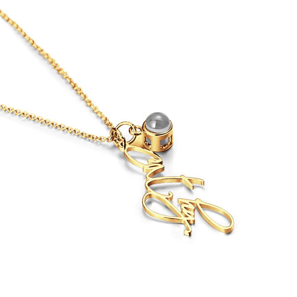 Personalized Photo Projection Custom Name Pendant Necklace in Silver Gold Rose Gold and Elegant Cable Style Chain
