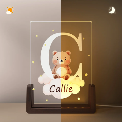 Personalized Baby Room Night Light Cute Forest Animal Acrylic Cloud Star LED Night Light Initial Birthday Children's Day Gift for Boys Girls Christmas Gift