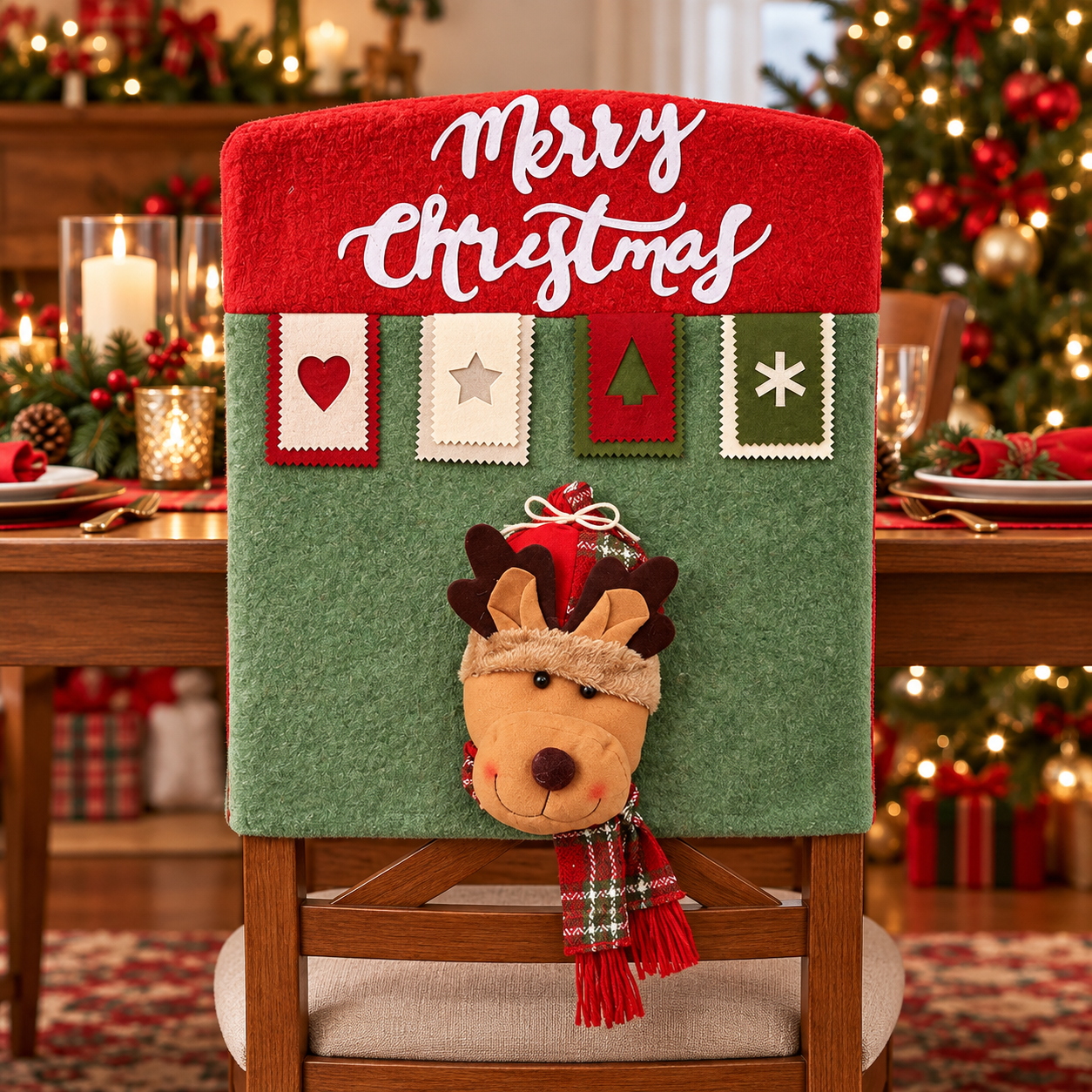 Personalized Christmas Chair Back Cover, Custom Name Santa Hat Slipcover, Gingerbread Gnome Chair Decor, Holiday Gift for Family