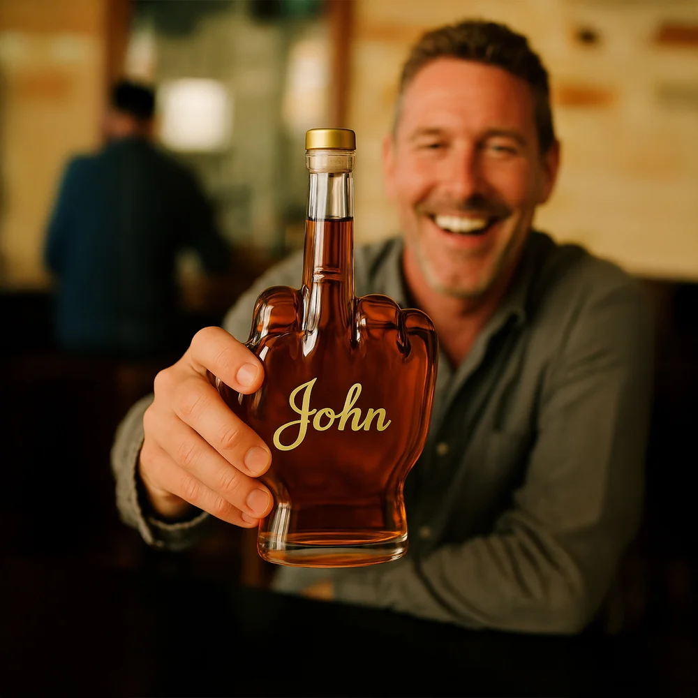 Custom Middle Finger Whiskey Decanter, Personalized Hand-Shaped Glass Bottle, Funny Novelty Gift for Men or Friends, Unique Gag Liquor Bottle