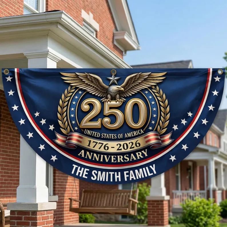 Personalized Family Name USA 250th Anniversary Flag, Custom 1776-2026 Bunting, Patriotic Porch Decor