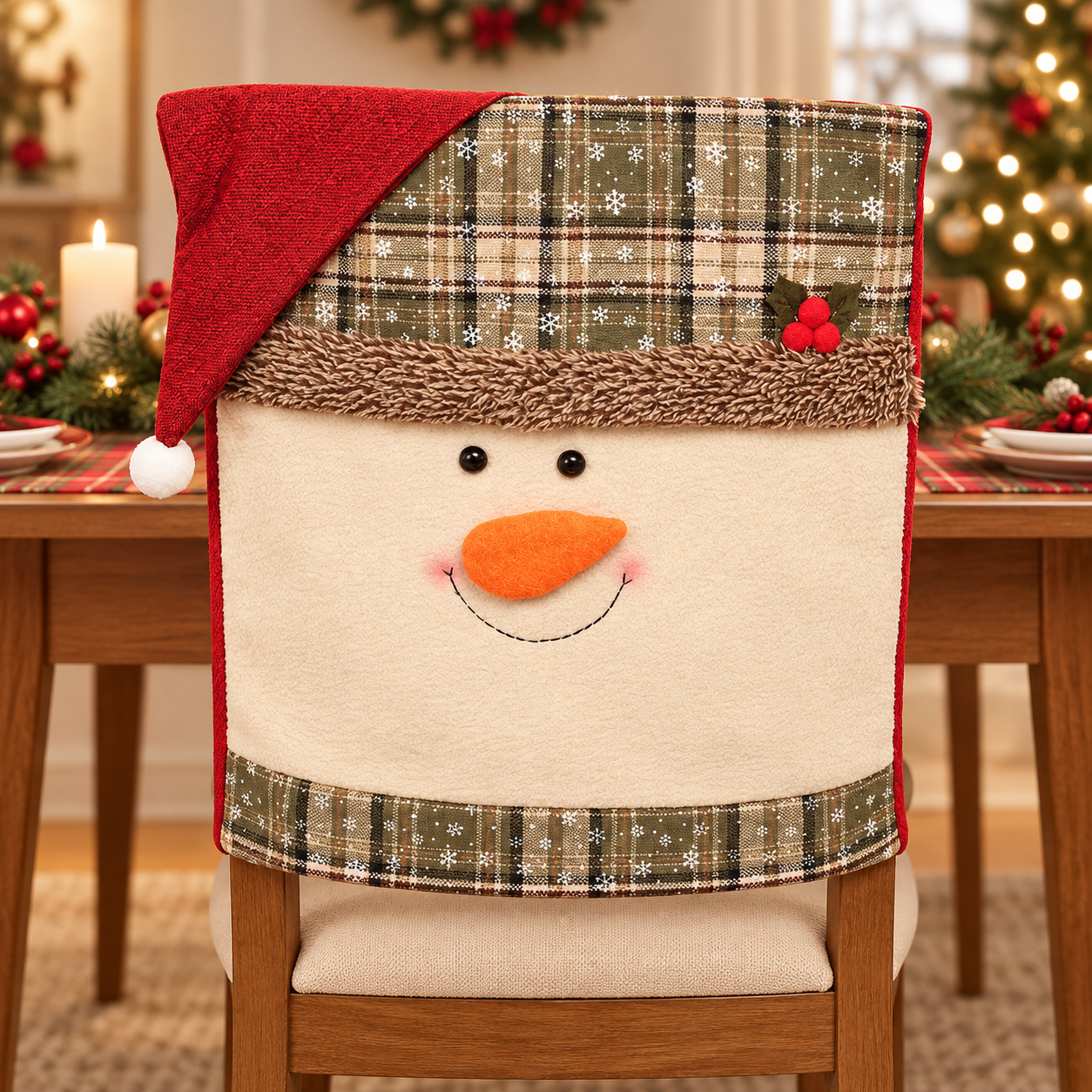 Personalized Christmas Chair Back Cover, Custom Name Santa Hat Slipcover, Gingerbread Gnome Chair Decor, Holiday Gift for Family