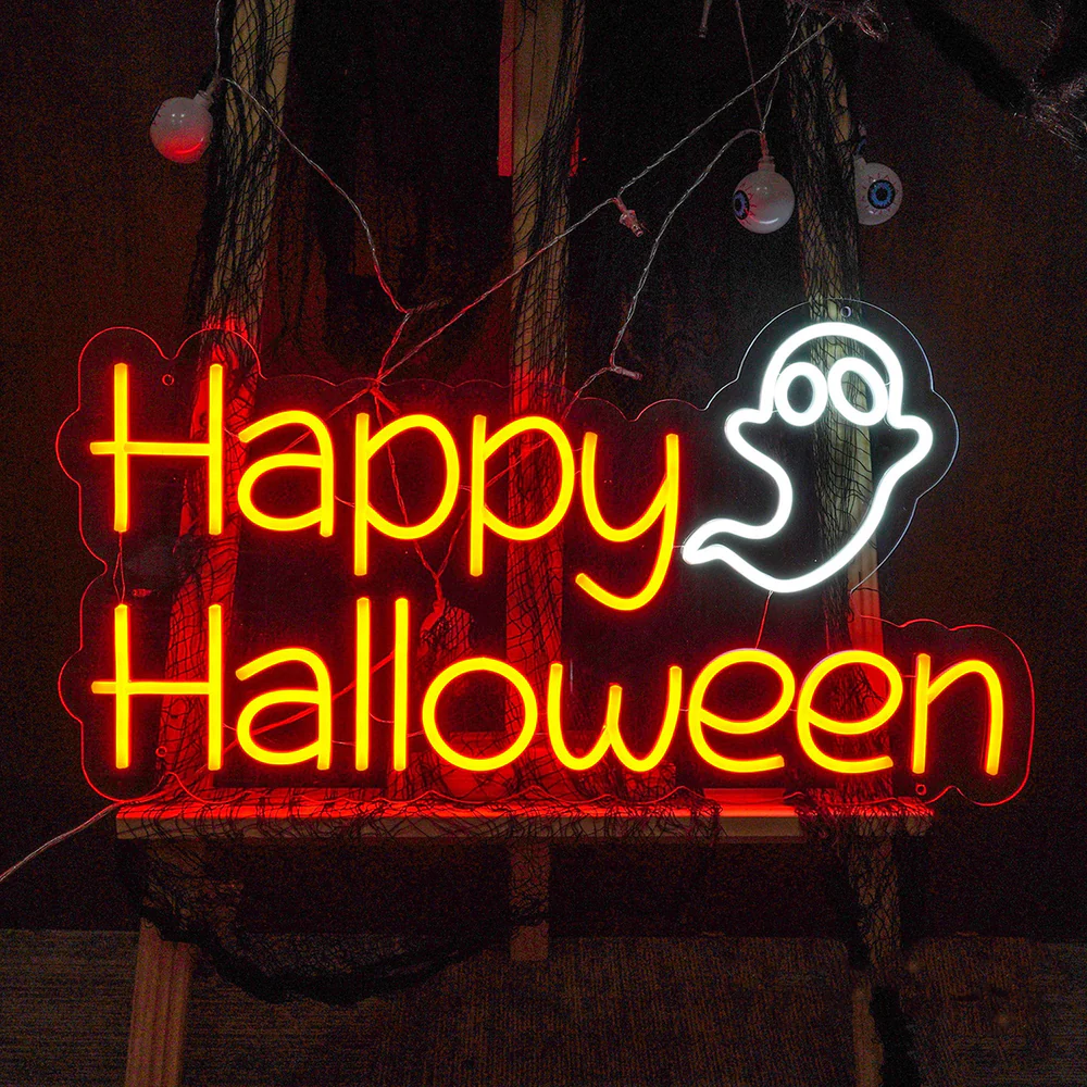 Personalized Happy Halloween Neon Light, Handmade LED Sign For Home Bar And Party Decor