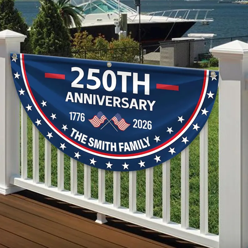 Custom Family Name 250th Anniversary 1776-2026 America Non-Pleated Fan Flag