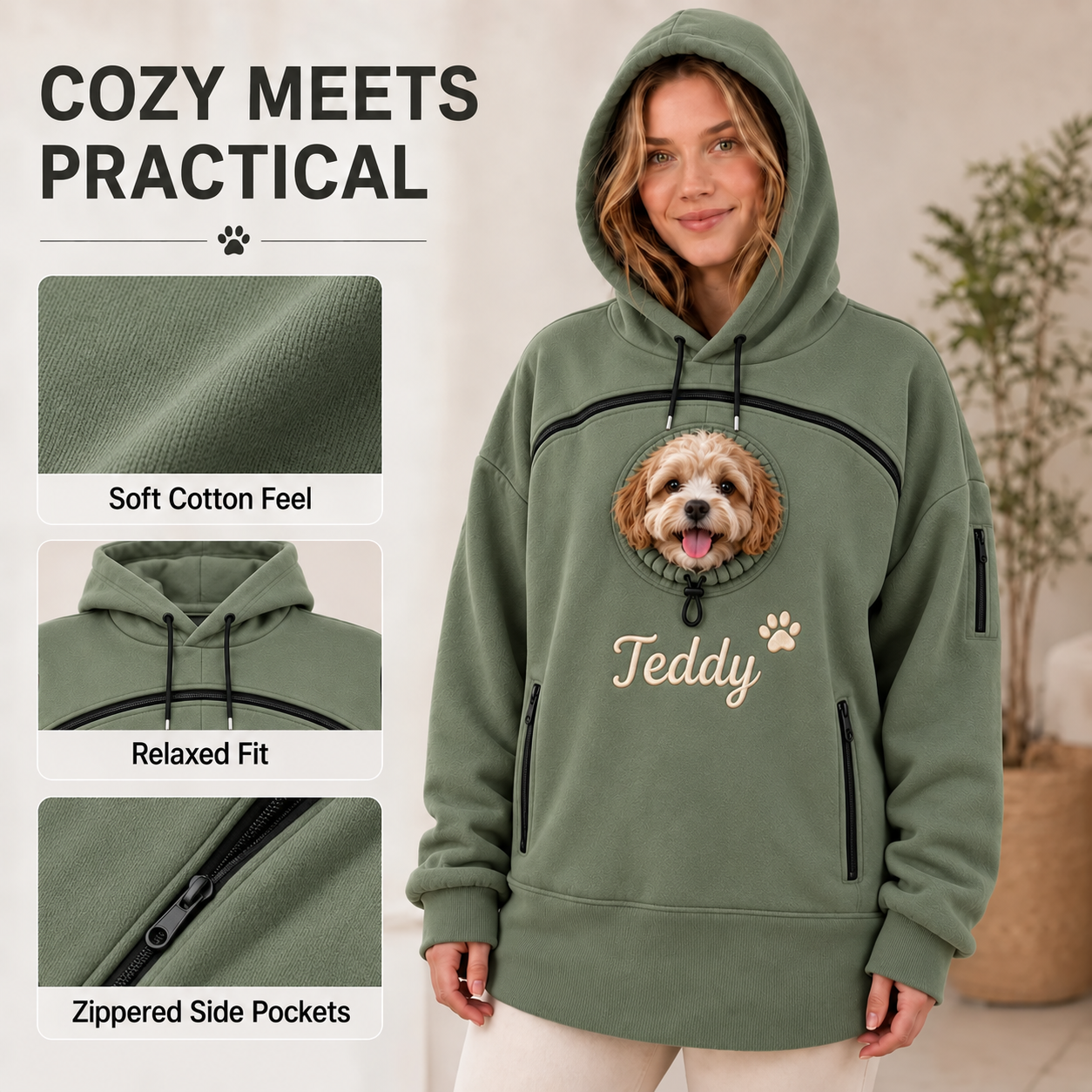 Custom Dog Pouch Sweatshirt For Pet | Personalized Embroidered Name Pet Carrying Unisex Hoodie Small Pet Owner Christmas Gift
