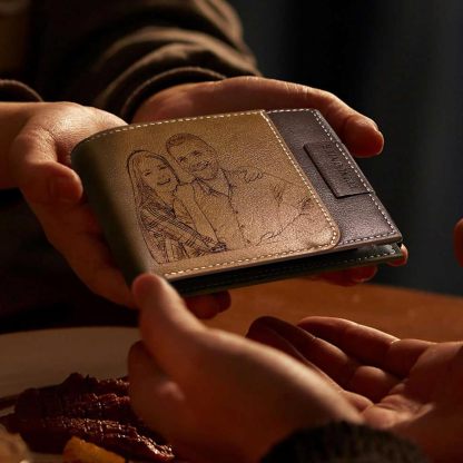 Custom Wallet for Men, Personalized Engraved Men's Wallet, Long Leather Men Wallet with Photo Name for Anniversary Birthday Wedding, Personalized Gifts for Him Dad Husband Groomsman Boyfriend