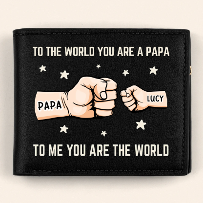 You’re My World, My Heart - Family Personalized Custom Double-Sided Printed Leather Wallet - Father's Day, Gift For Dad, Grandpa