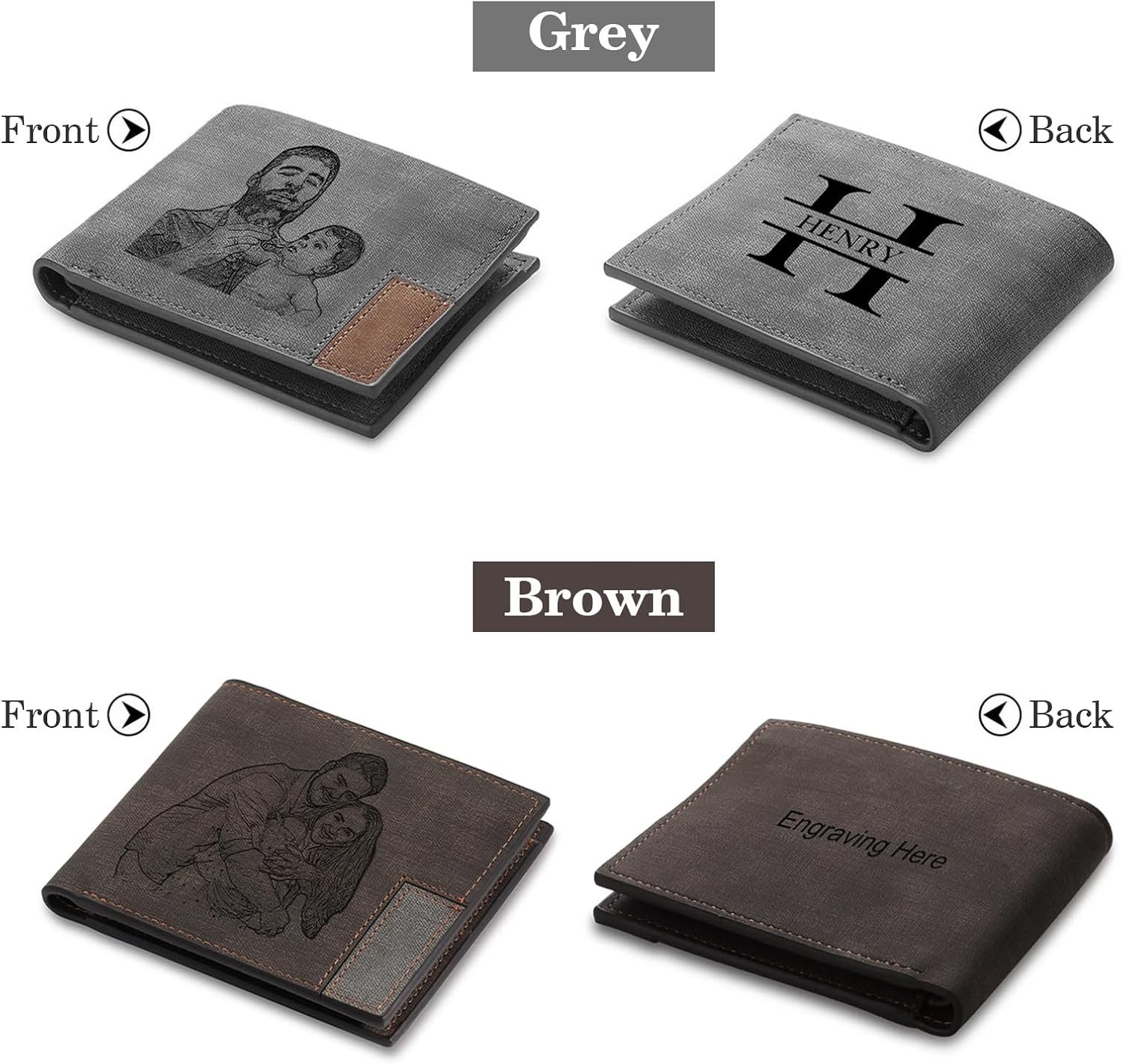 Custom Wallets for Men, Personalized Photo Wallets for Fathers Day, Personalized Gifts Engraved Wallets for Boyfriend Husband Dad Men Him