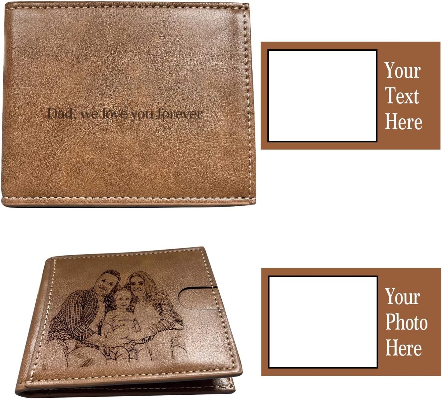 Custom Wallet for Men, Personalized Engraved Men's Wallet, Long Leather Men Wallet with Photo Name for Anniversary Birthday Wedding, Personalized Gifts for Him Dad Husband Groomsman Boyfriend